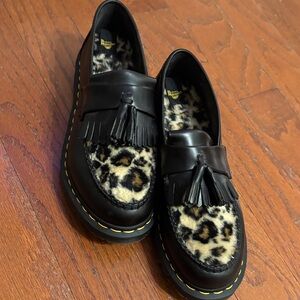Dr. Martens Black Leather Loafers with Leopard Pattern